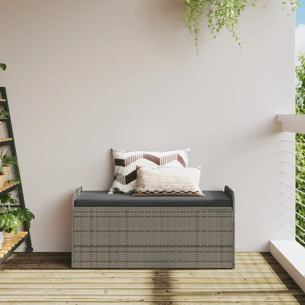 CassaPanca da Giardino | Panchina con Cuscino Grigia 115x51x52 cm in Polyrattan