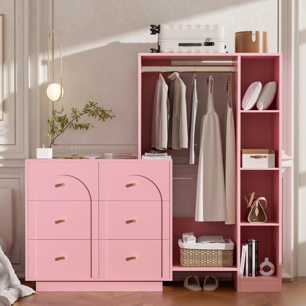 Armadio, mobile da ingresso, 6 cassetti, ripiani, 139 x 35 x 133 cm, rosa