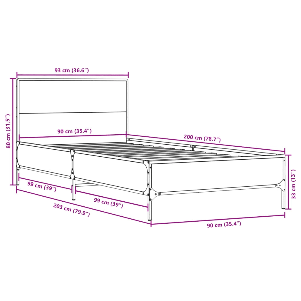 Giroletto-Struttura Letto Grigio Sonoma 90x200 cm Legno Multistrato e Metallo 358515