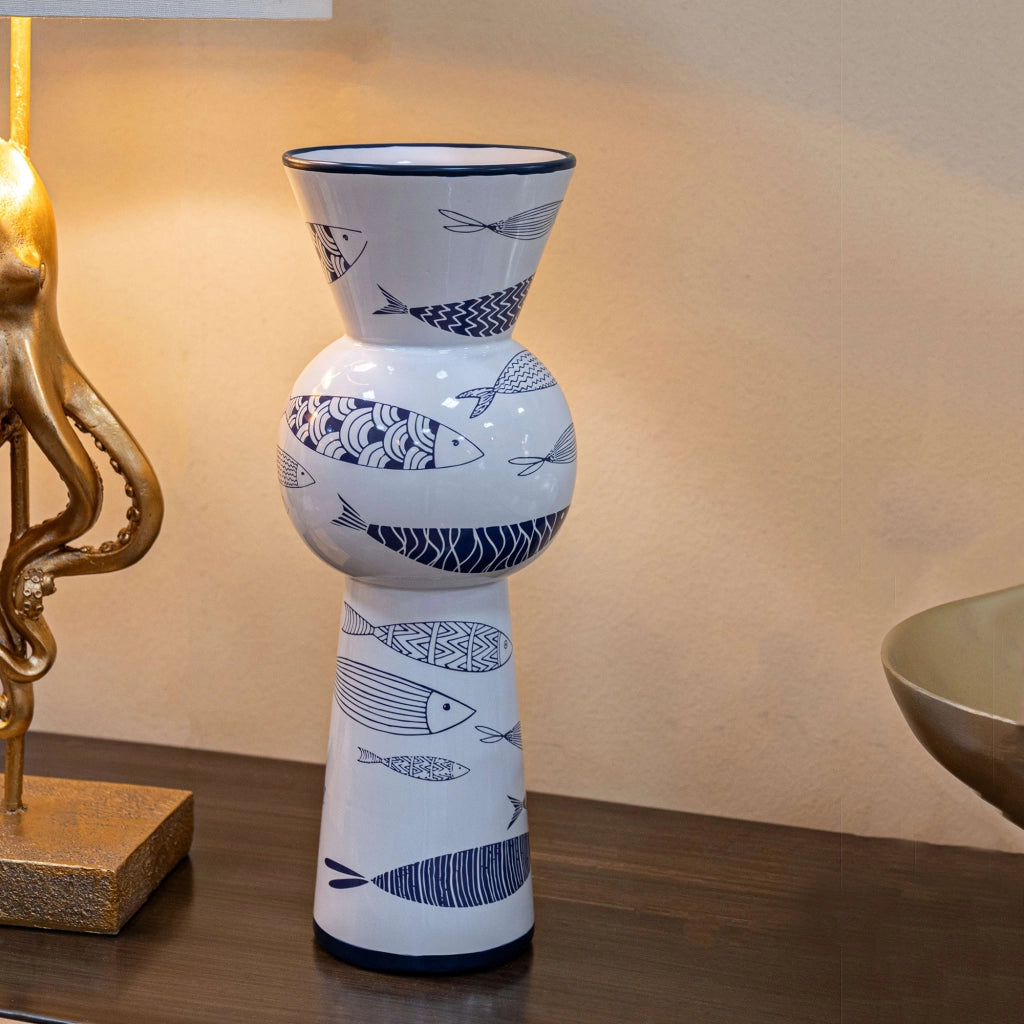 Silva, Vaso Disegni con Pesci, Bianco