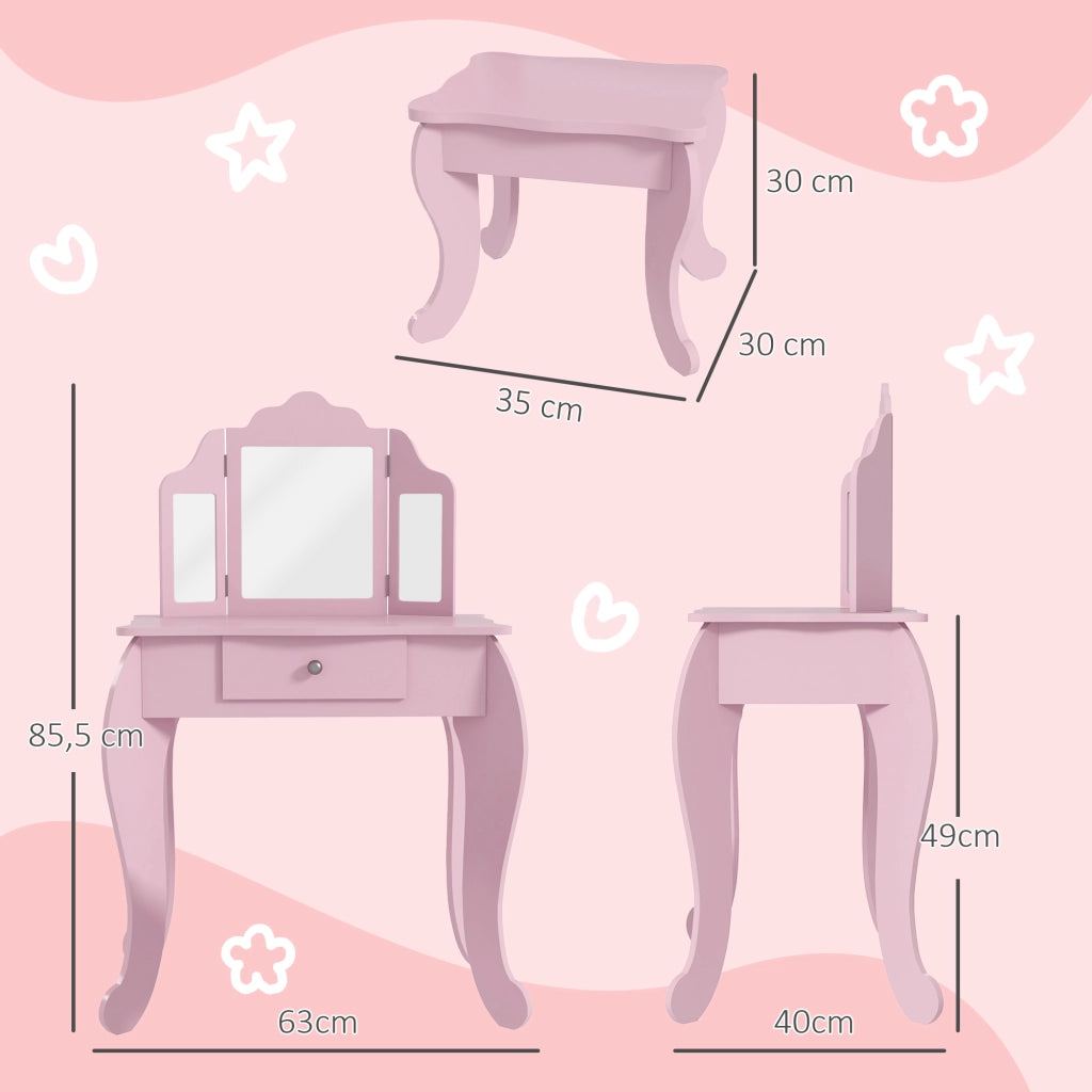 Tocador per bambini con cassetto e specchio regolabile ¨C zephmum ¨C rosa 3-6 anni