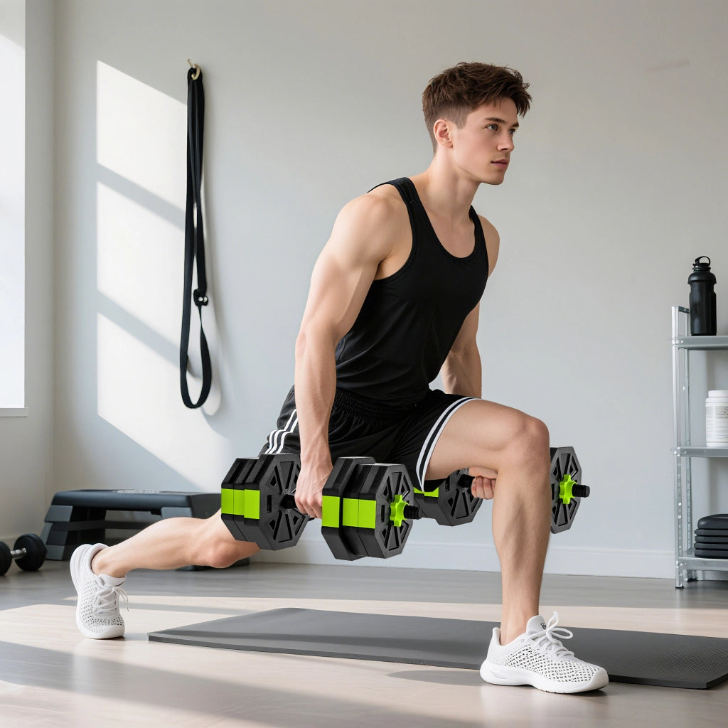 Set manubri regolabile 20 kg 6 in 1 ¨C zephmum ¨C come kettlebell con barra e supporto per flessioni
