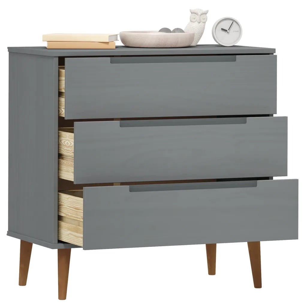 Cassettiera MOLDE Grigia 80x40x80 cm in Legno Massello di Pino CFW6593699