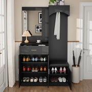 Guardaroba da ingresso 110x33x185.5 cm con scarpiera; specchio e panca nero