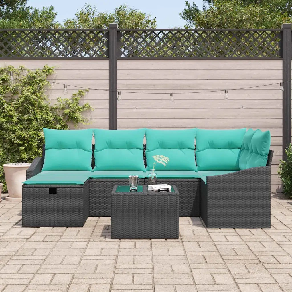 Set di divani con cuscino con archiviazione Nero polyrattan 3359295