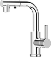 Uscita acqua da cucina, rubinetto da cucina con alta pressione, estensibile, rubinetto da cucina a unico giro con due getti, miscelatore L, da cucina, rotativo 360°, cromato