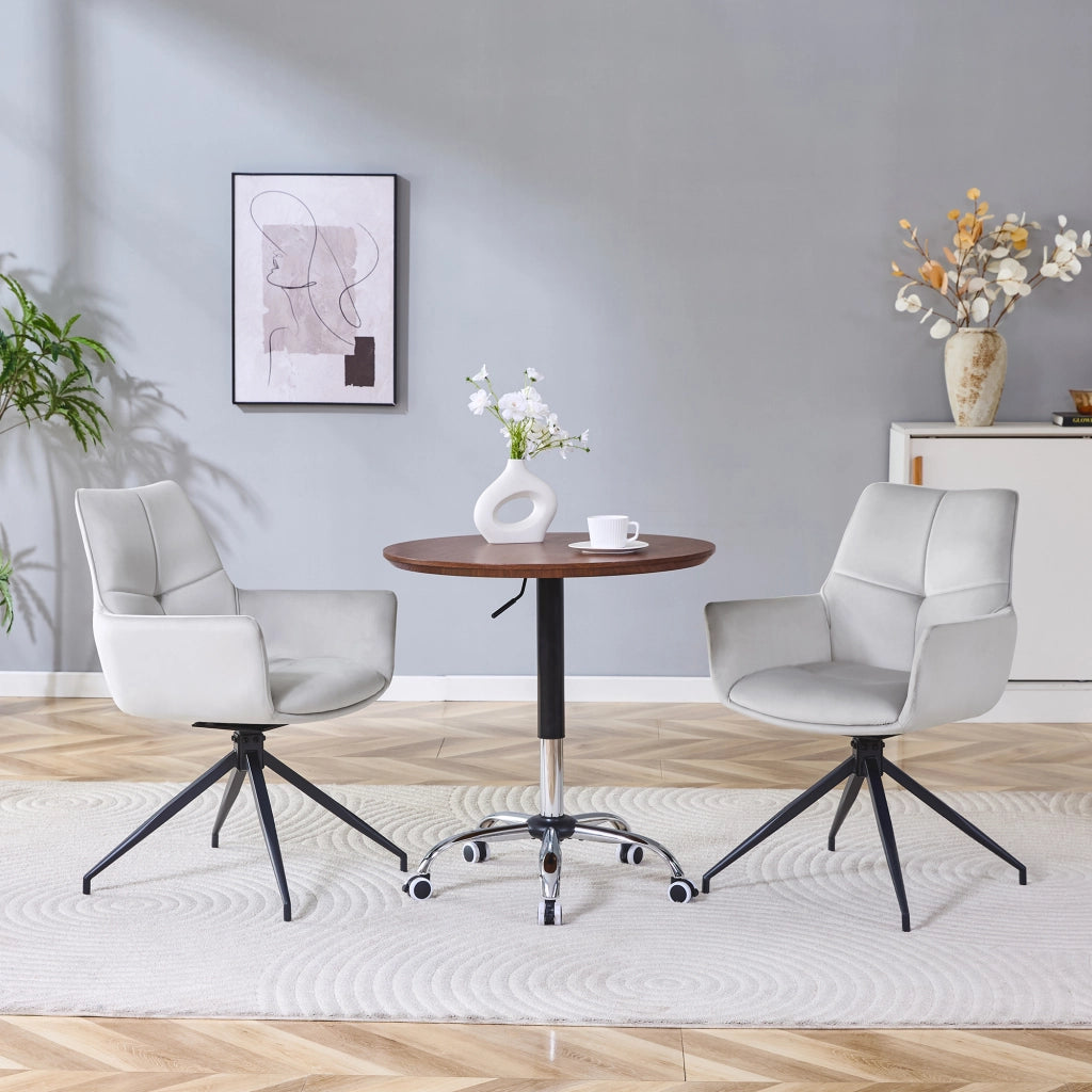 [Set di 2] Poltrona girevole europea a 360¡ã imbottita: tessuto grigio chiaro + gambe in metallo laccato nero, traspirante e confortevole, si adatta al