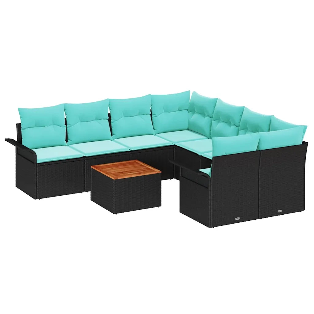 Set Divano da Giardino con cuscino 9 pcs Nero polyrattan 3347312