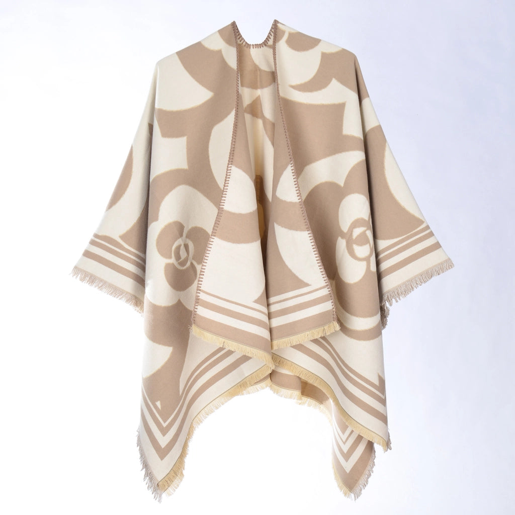 Nuova sciarpa con spacco a forma di fiore di camelia, sciarpa quadrata in cashmere in stile europeo e americano, scialle/mantella calda e spessa