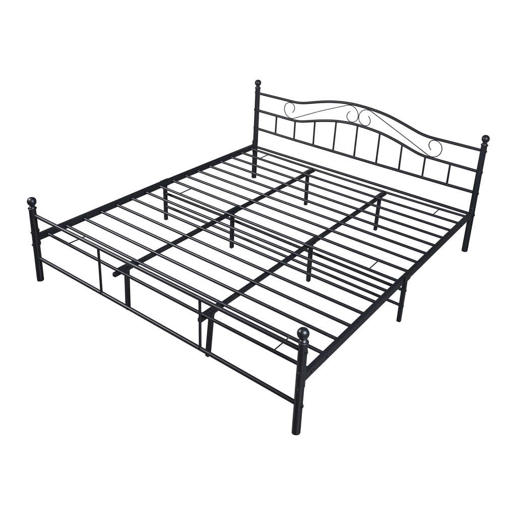 Letto Doppio Florenz in Acciaio con Testiera Alta Decorativa 180 x 200 cm Nero [en.casa]
