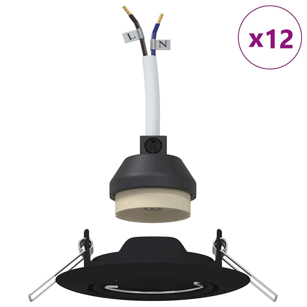 Set di 12 faretti da incasso orientabili dal design contemporaneo 9 x 9 x 2,5 cm metallo nero 02_0058269