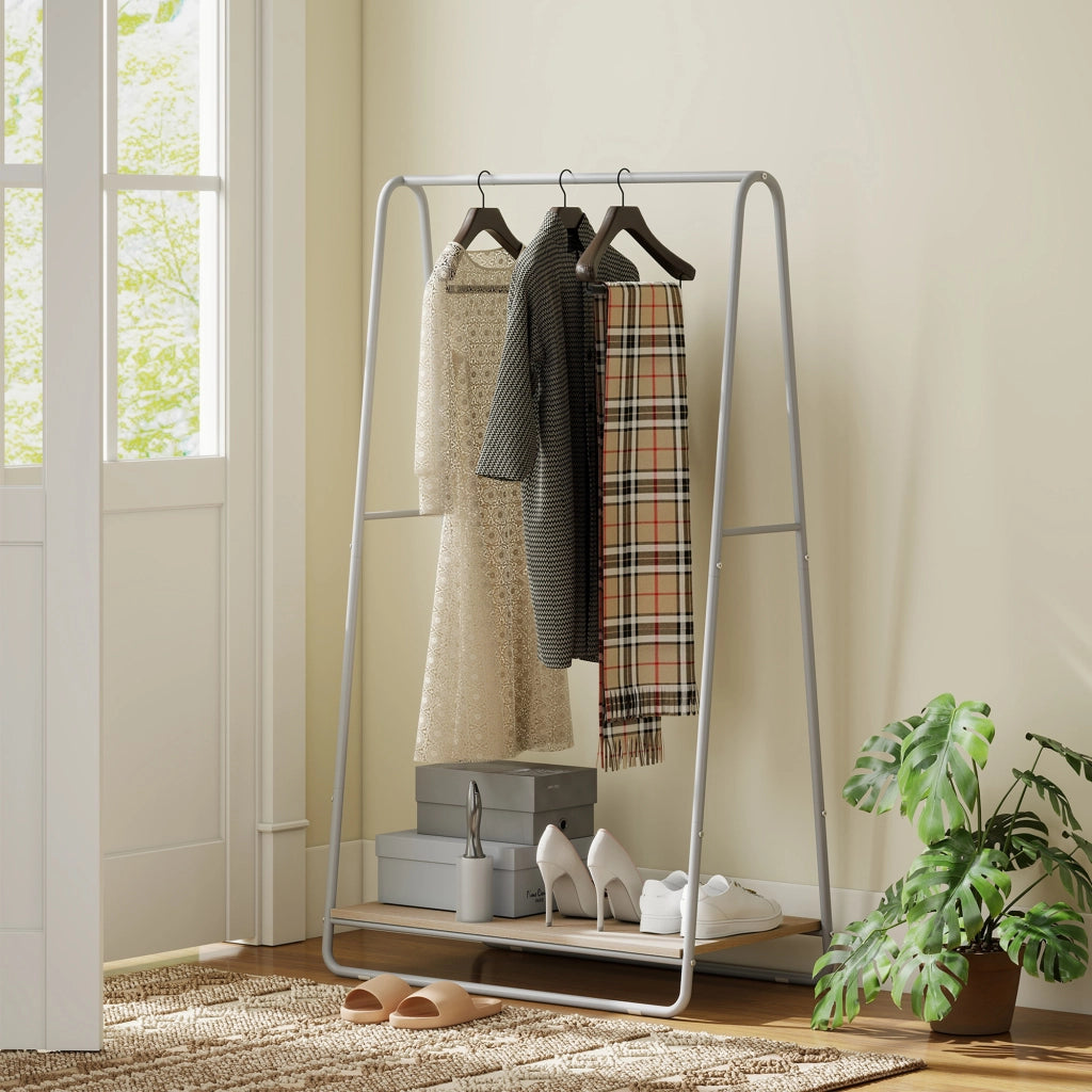 Appendiabiti con scarpiera ¨C Xylo ¨C 3 in 1 metallo grigio e legno naturale