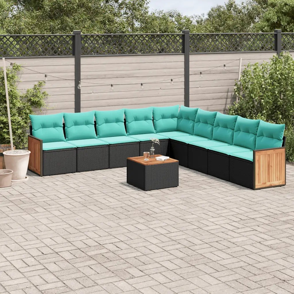 Set Divani da Giardino 10 pz con Cuscini Nero in Polyrattan 3227744