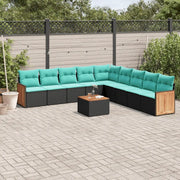 Set Divani da Giardino 10 pz con Cuscini Nero in Polyrattan 3227744