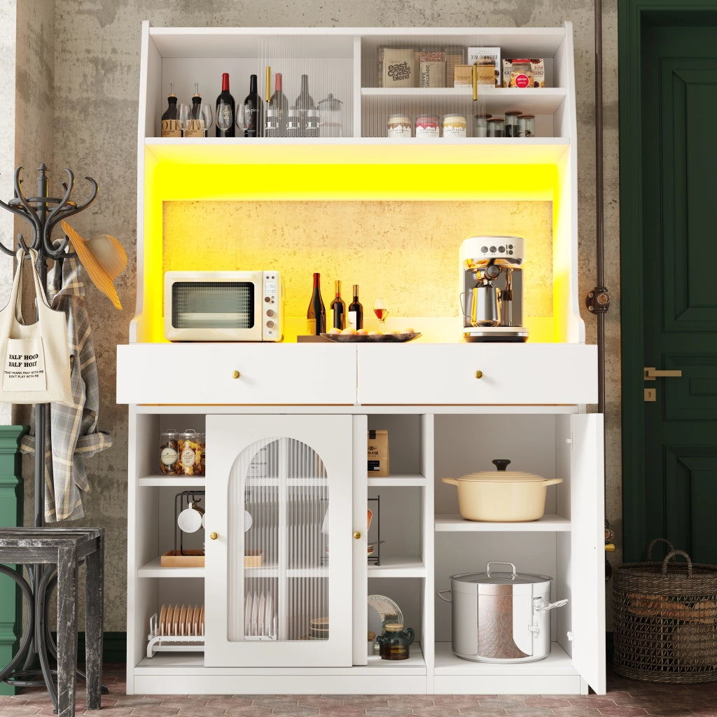 Credenza Buffet con Vetrina, LED e Cassetti ¨C MINIMAL ¨C Bianco