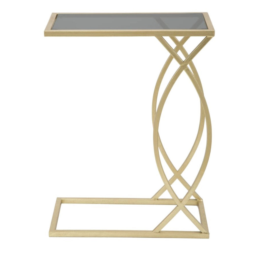 Tavolino da divano Glam in ferro oro e vetro nero 45,5x25,5x60 cm