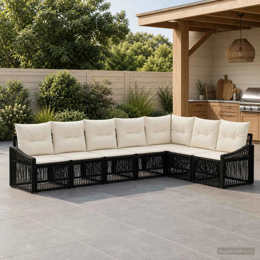 Set Divano da Giardino 7 pz Nero polyrattan 3436015