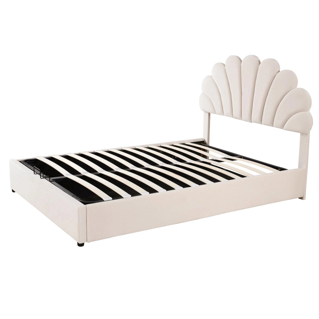 letto imbottito velluto beige 140 x 200 cm