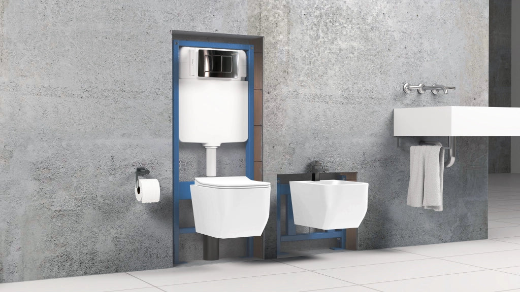 Set Sanitari Struttura , cassetta , telaio da incasso completo Di placca Inox per sanitari bagno Wc e Bidet sospesi