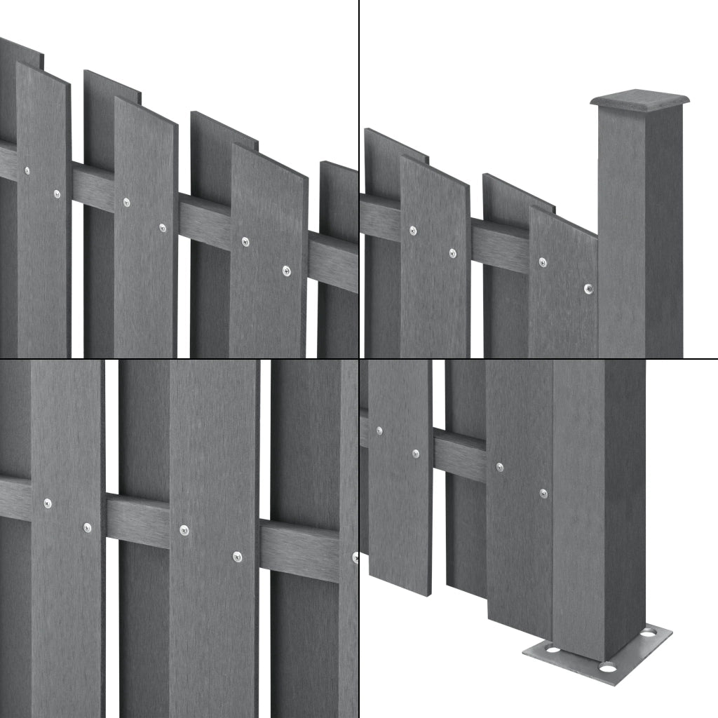 Recinzione frangivento/schermo per la privacy in legno composito WPC 3 pezzi semicircolare arrotondata 185 x 562 cm grigio 03_0006595