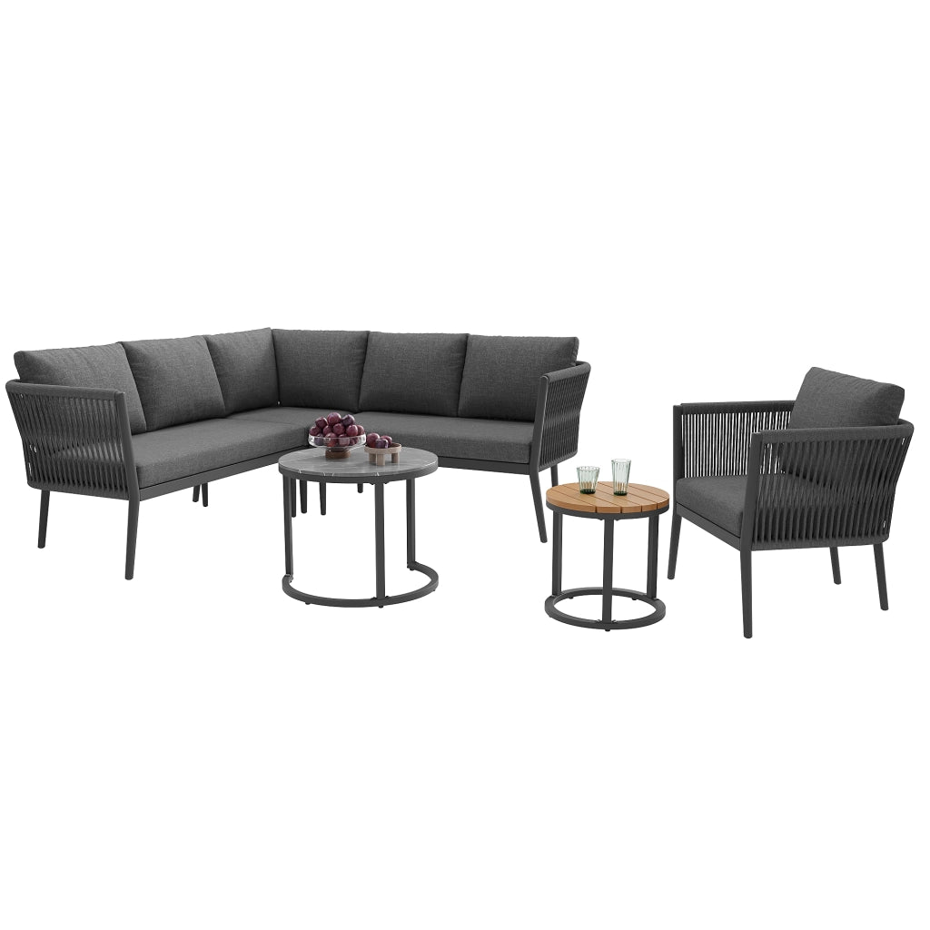 Set Divano da Giardino Modulare 6 Pezzi con Cuscini ¨C MINIMAL ¨C Polyrattan Grigio per Terrasse e Balcone