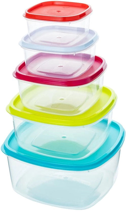 Contenitori alimentari 5-pack, 220 ml, 350 ml, 600 ml, 1200 ml, 2000 ml, contenitori alimentari, plastica, BPA-free, resistente al forno a microonde, resistente al lavastoviglie, resistente al congelatore