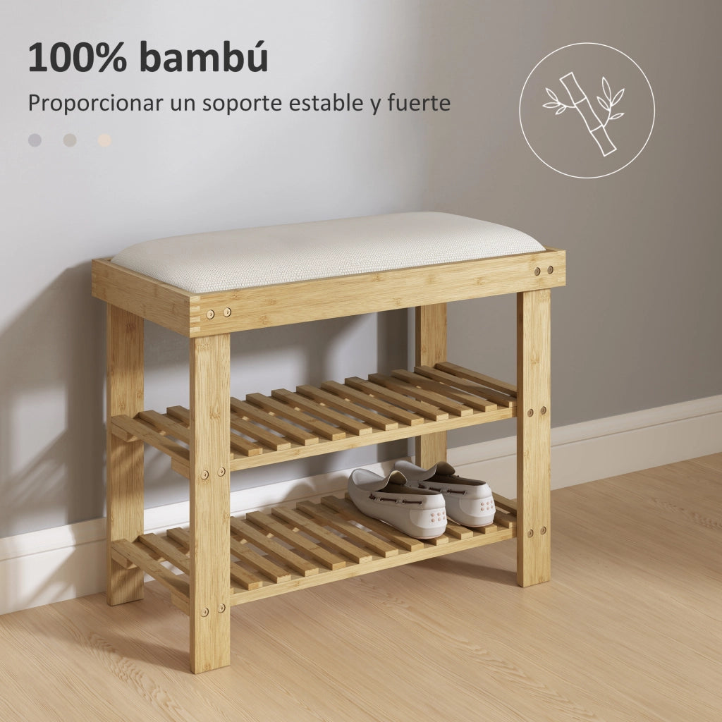 Scarpiera in Bamb¨´ con Cuscino ¨C zephmum ¨C Crema 60x29x49 cm