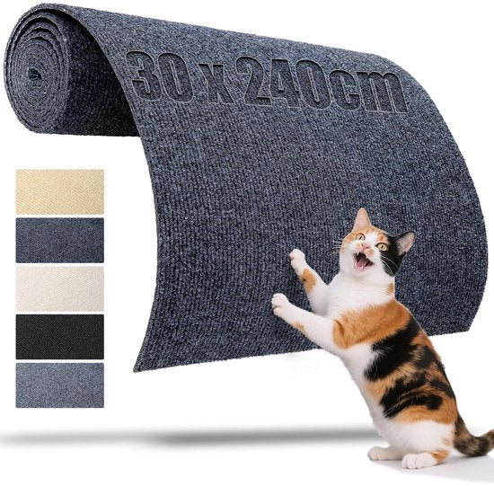 Mat di Protezione per Gatti 240x30 cm con Plancia e Maniglie in Donkergrijs con Protezione contro le Scalfette e Ideale per DIY, Mobili per Muri e Tende per Gatti.