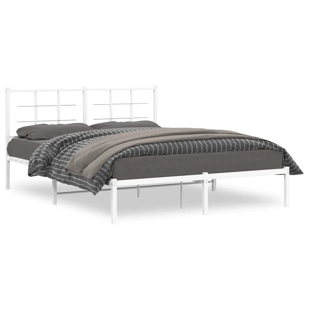 Letto matrimoniale | Letto per adulti | Giroletto con Testiera Metallo Bianco 160x200 cm