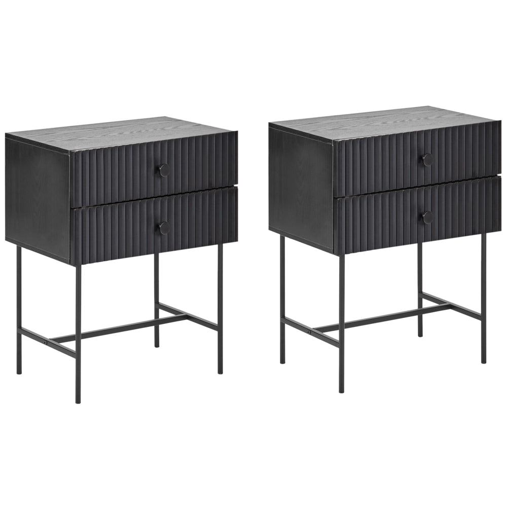 Set di 2 comodini in MDF nero, 2 cassetti, mobili contenitori moderni per camera da letto