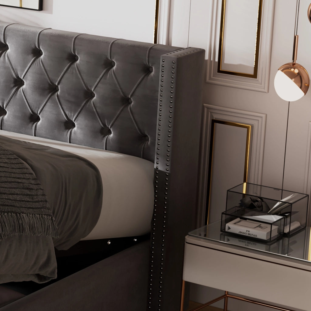 letto imbottito velluto grigio 140 x 190 cm