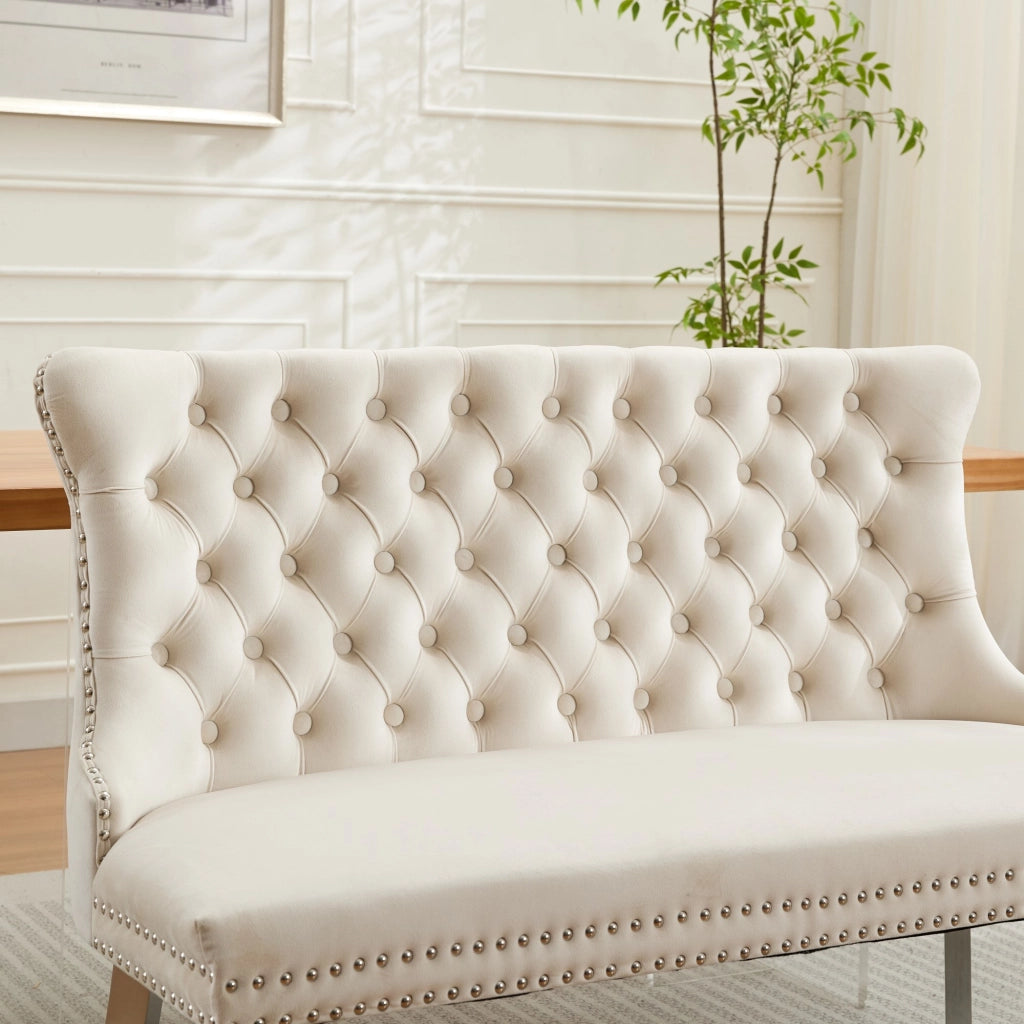 Panchina Imbottita 2 Posti ¨C MINIMAL ¨C Velluto Beige, Gambe Metallo, Schienale, Stile Moderno
