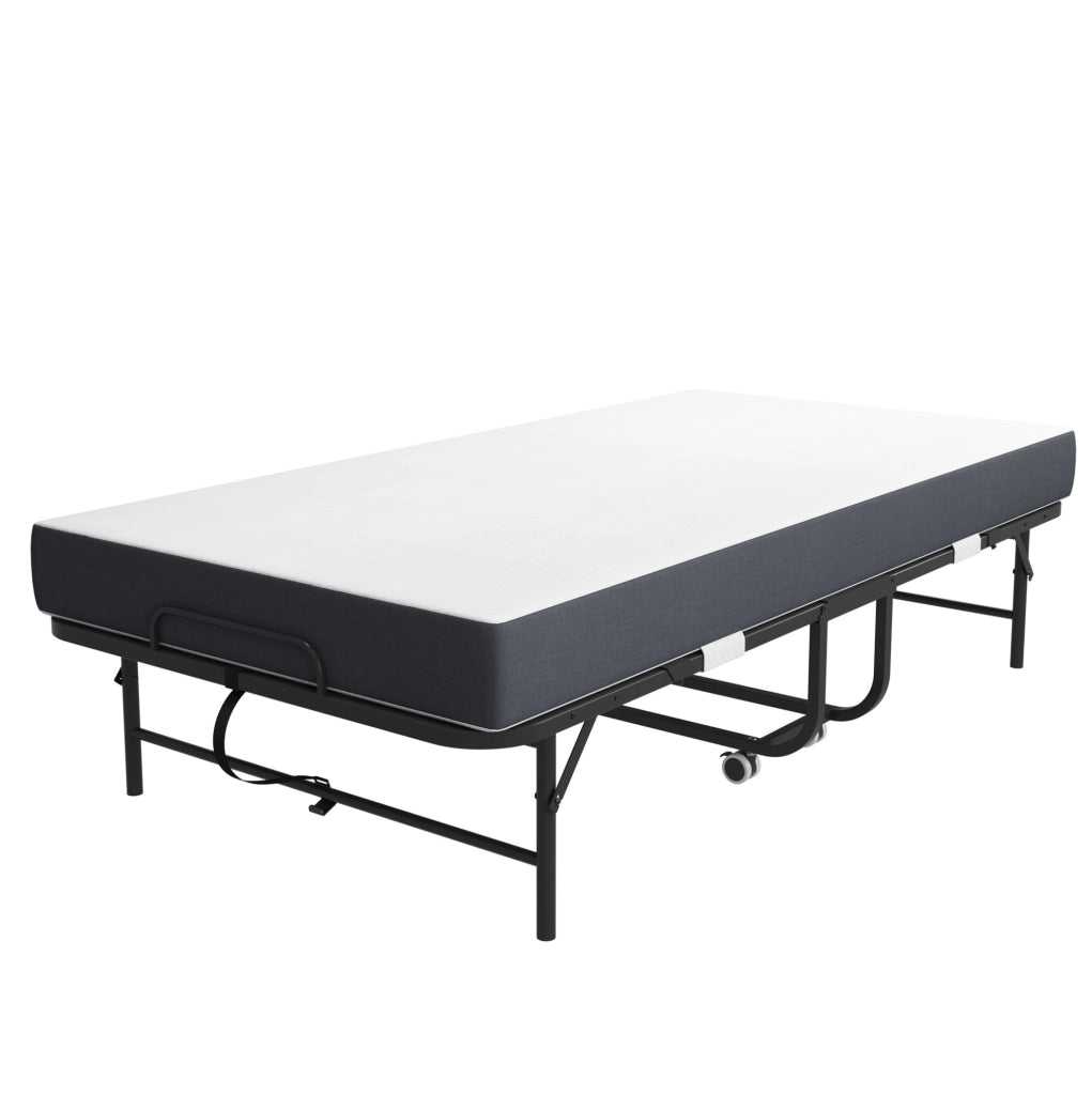 Letto pieghevole con ruote in metallo nero