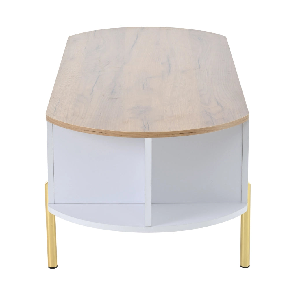 Tavolino da caff¨¨ sollevabile 120 x 50 x 43 cm con vano contenitore nascosto, MDF bianco e piano effetto legno naturale
