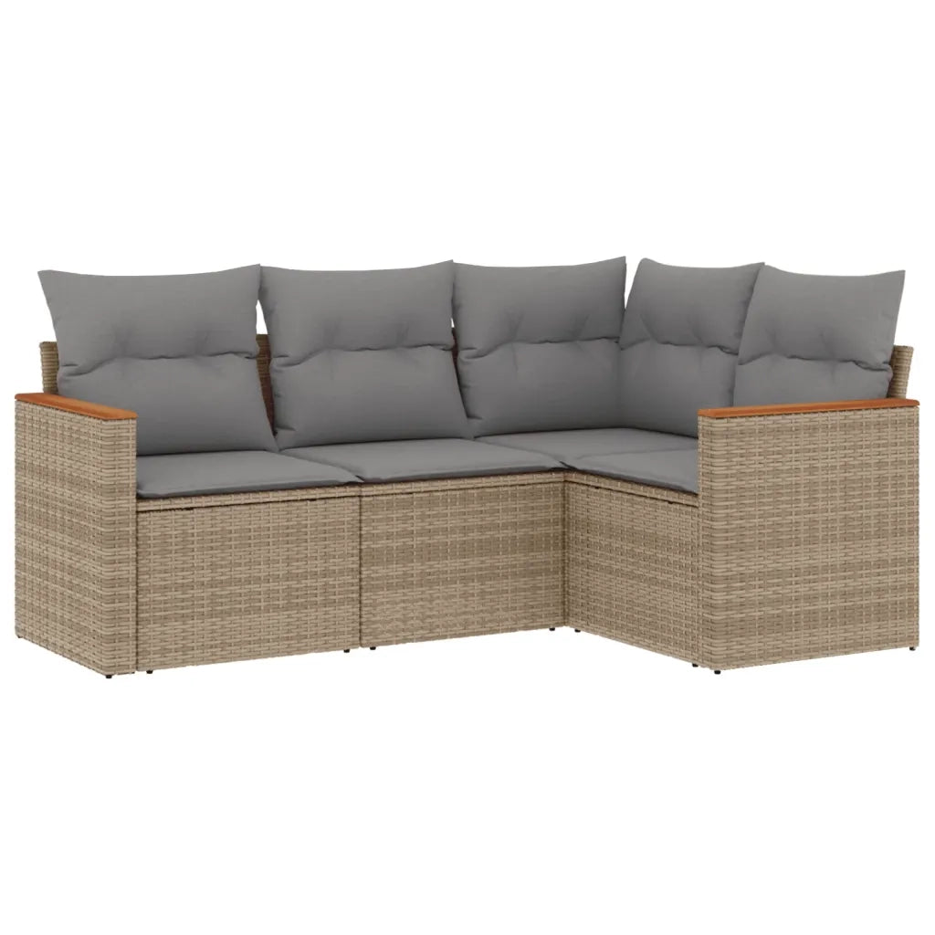 Set Divano da Giardino 4 pz con Cuscini Beige Misto Polyrattan