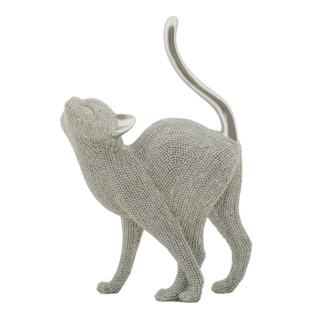Scultura Gatti 4, Argento, Poliresina, 17,5x9x26 cm