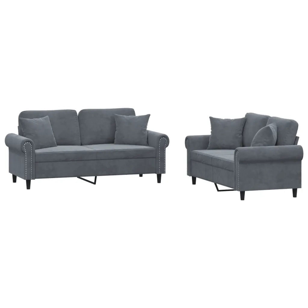 Set di Divani 2 pz con Cuscini Grigio Scuro in Velluto 3202231