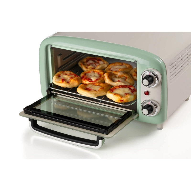 Forno Elettrico Vintage 800W - Capacità 10L - Doppio vetro - Retrò - Verde