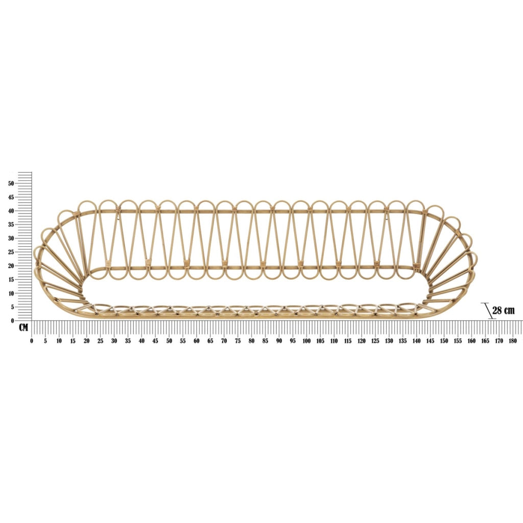 Libreria da muro Panama in ferro e rattan 162x28x43,5 cm