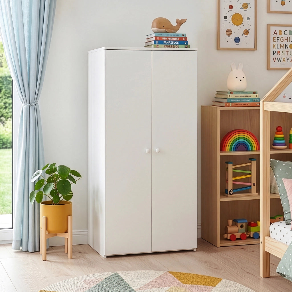 Armadio Beldinupp per Cameretta a 2 Ante 123 x 60 x 40 cm - Bianco [en.casa]