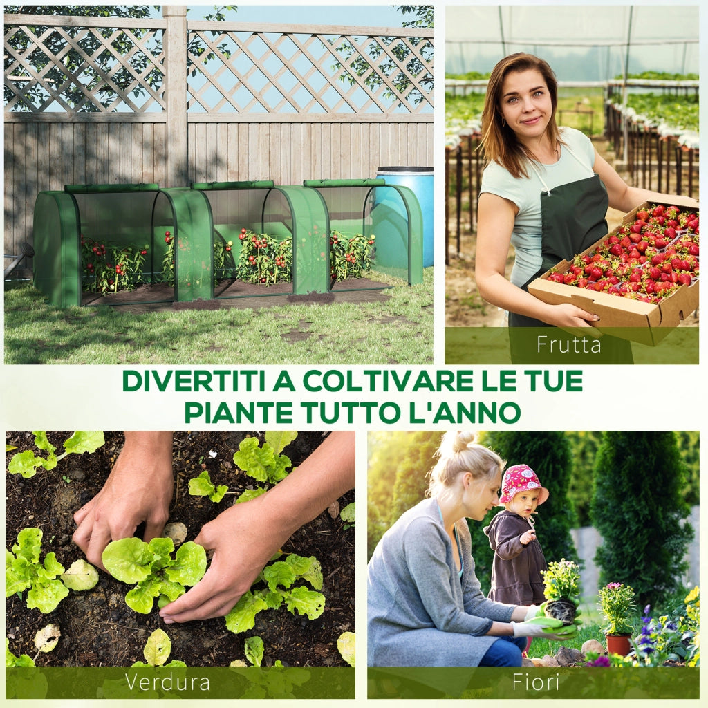 Serra Tunnel da Giardino ¨C Xylo ¨C Acciaio e Plastica PP Verde 295x100x80cm