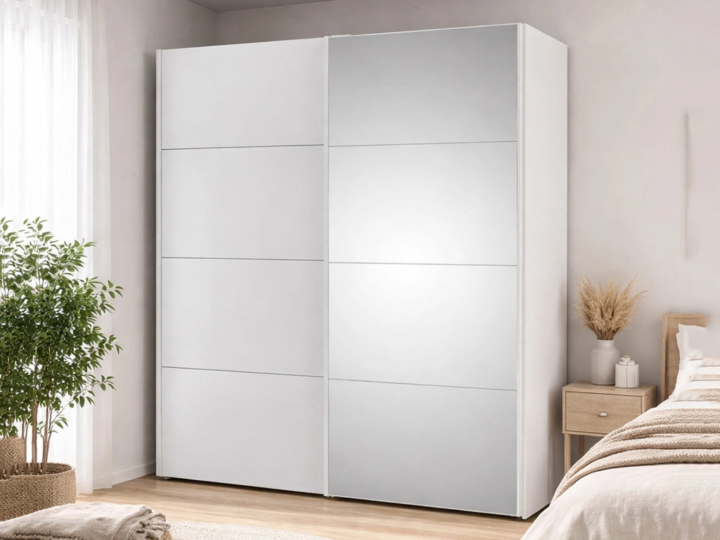 Guardaroba 2 ante Seraphin, Mobile camera da letto, Cabina armadio portabiti, Armadio appendiabiti, 182x61 h220 cm, Bianco lucido