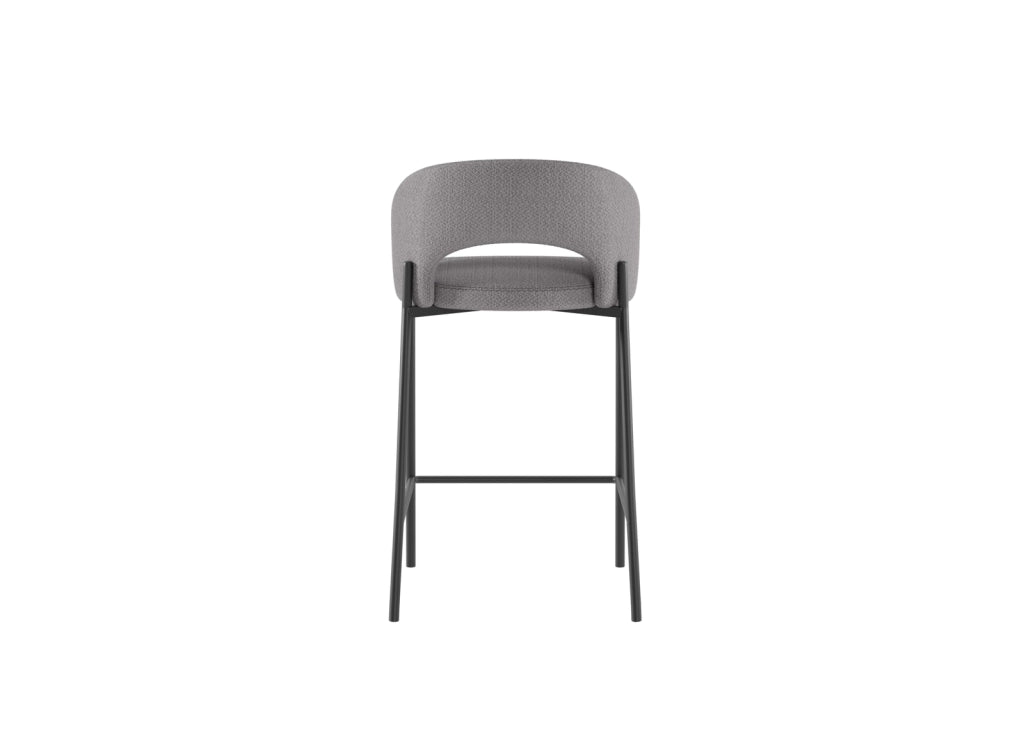 Sgabello Cucina Greta con Seduta in Tessuto Grigio Chiaro e Gambe in Metallo Grigio Grafite - Design Ergonomico - Om/394/SGC