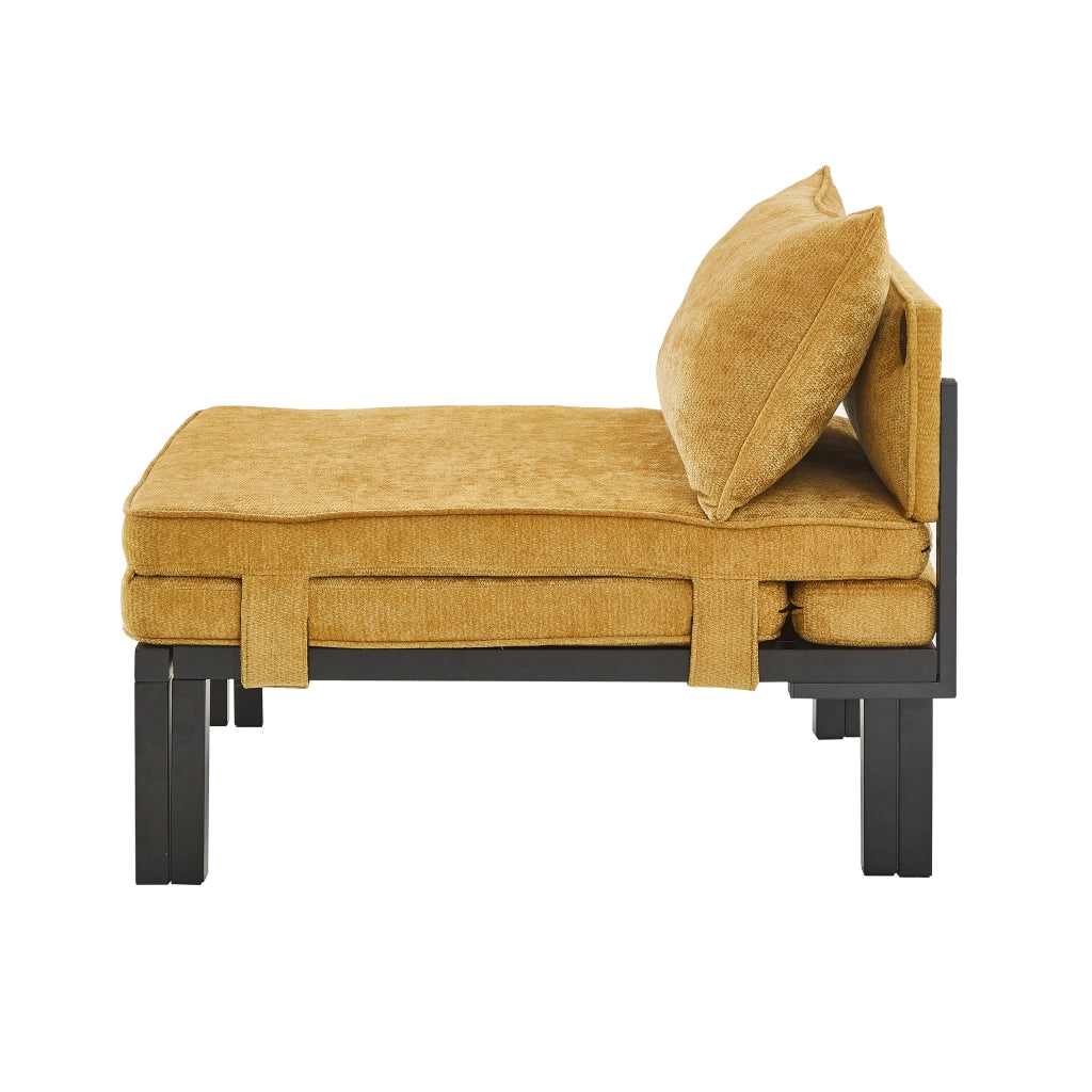 Letto pieghevole singolo trasformabile da poltrona con USB e Type-C; senza materasso; velluto; giallo