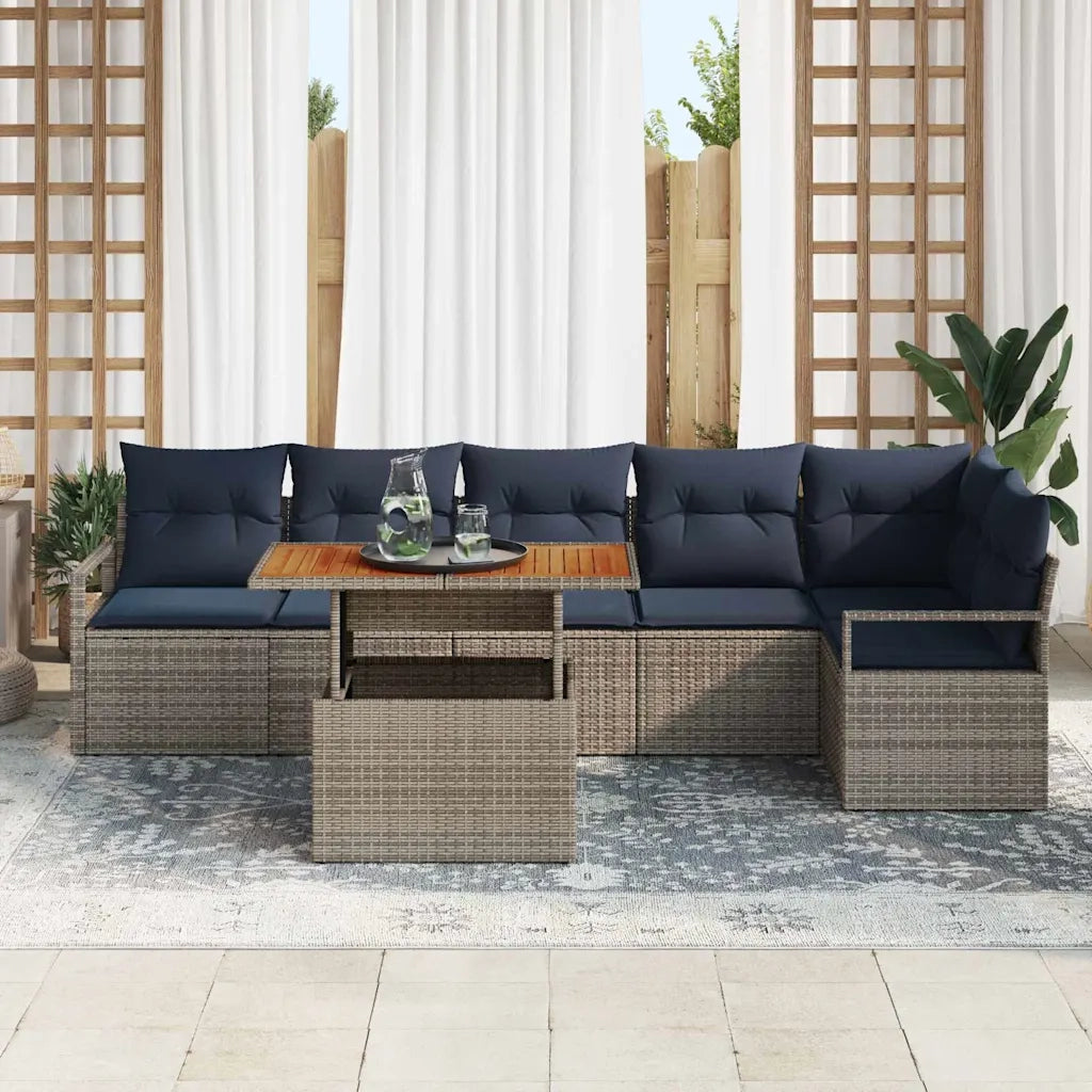 Set da Pranzo per Giardino con cuscino 7 pcs Grigio e Blu Navy 3349723
