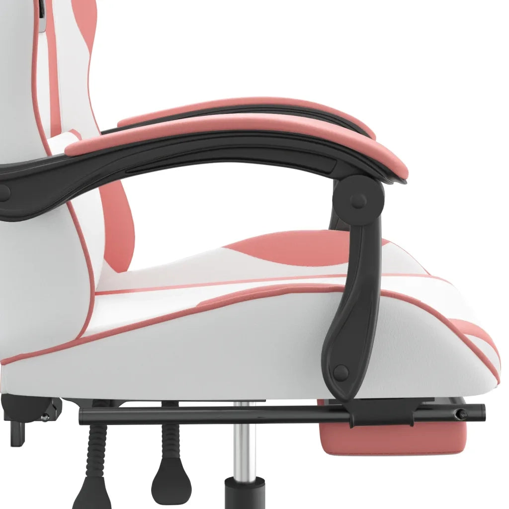 Sedia da Gaming | Sedia da e-sports Girevole Poggiapiedi Bianca e Rosa Similpelle