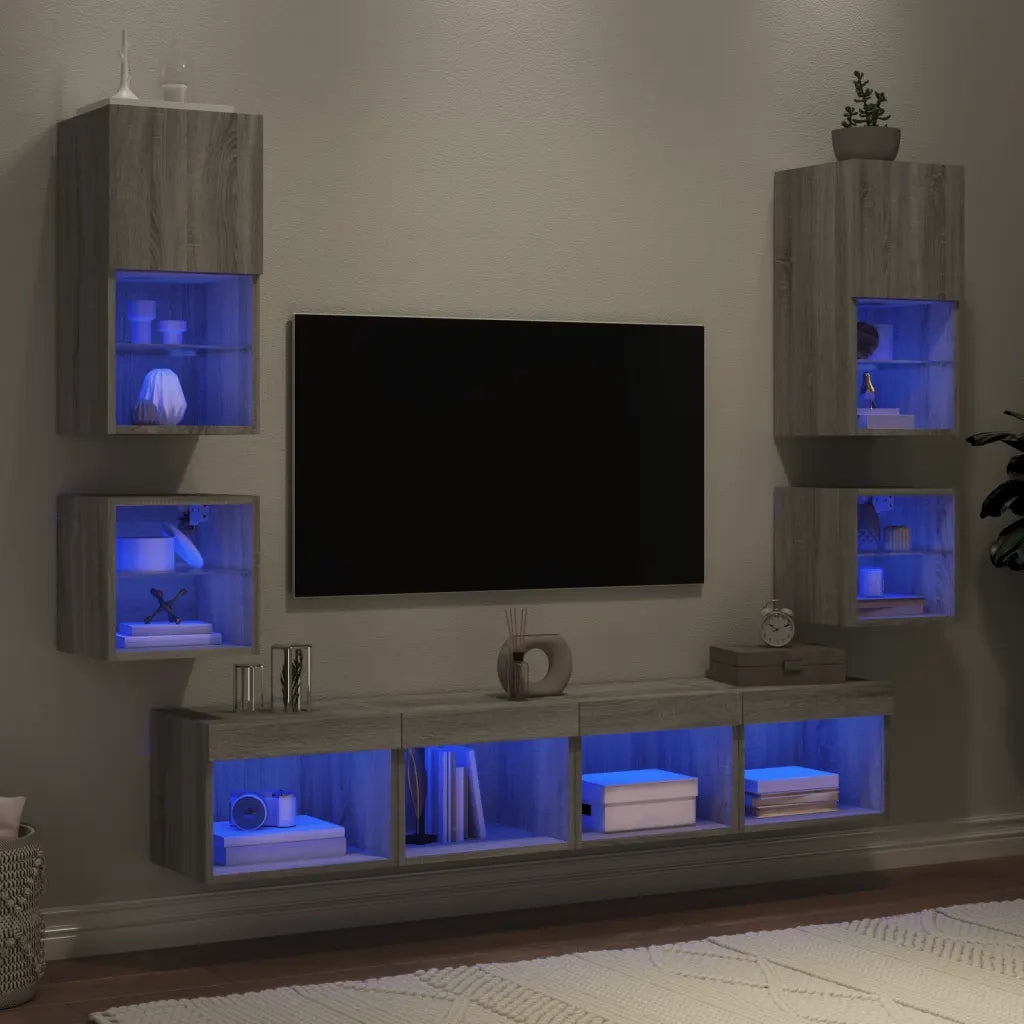 Mobili TV a Muro con LED 8pz Grigio Sonoma Legno Multistrato