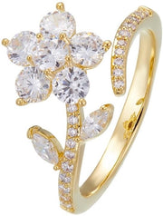 Anello a Fiore Rotante con Cristallo CZ - Materiale Ipoadergetico - Gioielli Decorativi - Regalo Ideale - Adatto per Eventi Speciali