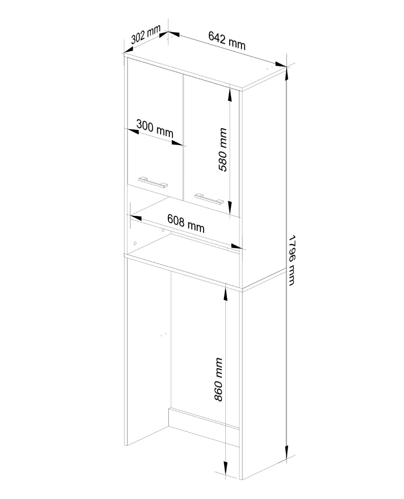Colonna da bagno AKORD FIN per incasso di una lavatrice Sonoma Quercia 64 cm 2 ante inserto frontale Bianco 64x30x180 cm