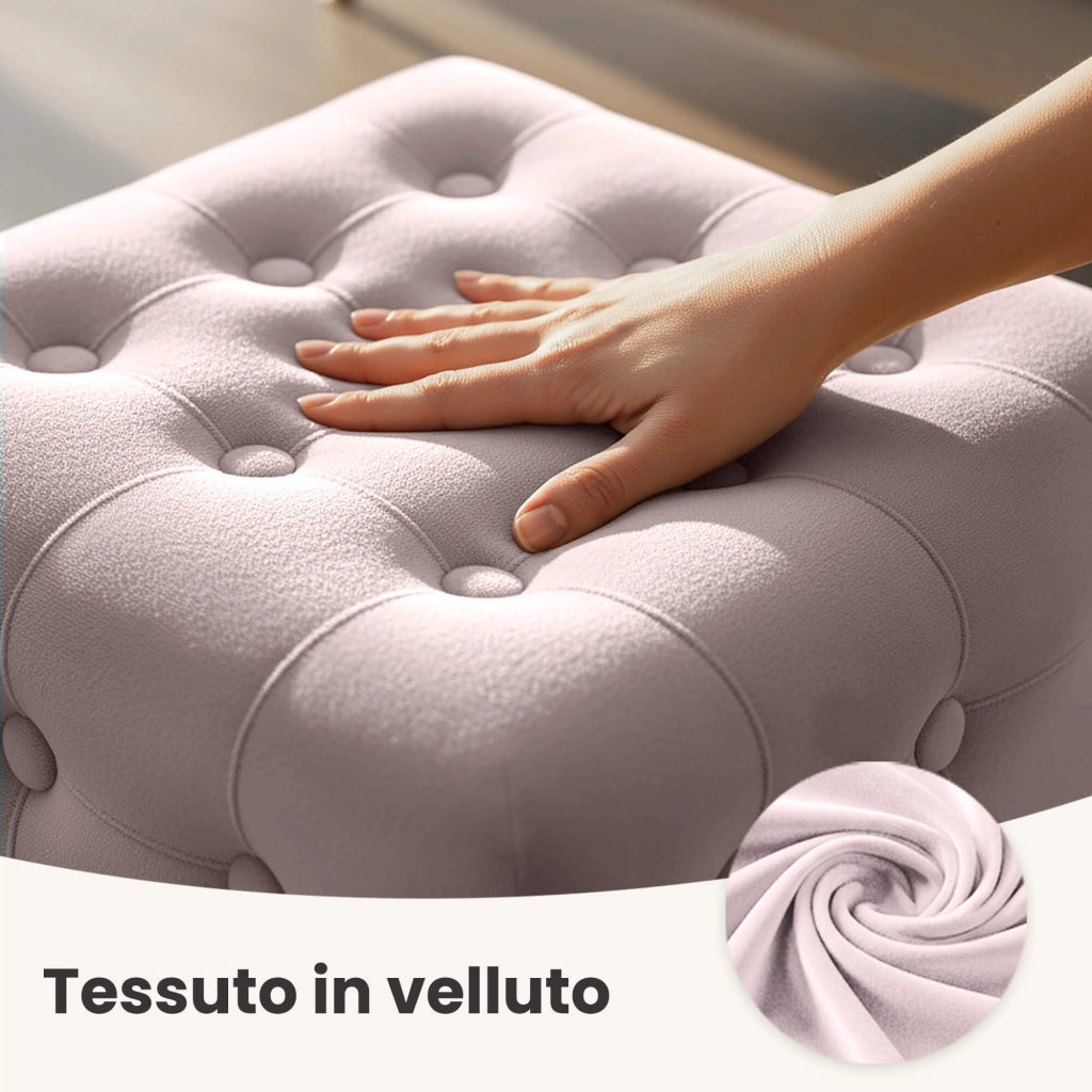 Pouf sgabello in velluto trapuntato 40 cm QUADRA Rosa Cipria